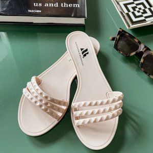 Alexandria Brandao ARIA B NUDE JELLY THREE STRAP SLIDE SANDALS